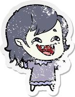 adesivo angustiado de uma garota vampira rindo de desenho animado vetor