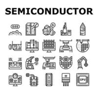 conjunto de ícones de fábrica de semicondutores vetor