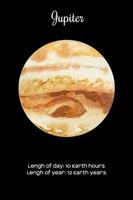 aquarela planeta Júpiter isolado em fundo preto escuro. ilustração de Júpiter vetor