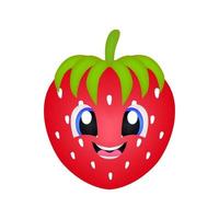 fruta morango, ilustração gráfica vetorial, com carinha fofa e alegre, indicada para mascotes, vegetarianos, cafés, variações de sabores de leite, cartazes, embalagens, impressão e outros vetor