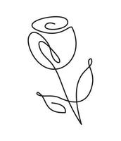 arte contínua de uma linha desenho vector flor caligráfica rosa logotipo. desenho preto de plantas isoladas no fundo branco. ilustração estampas minimalistas de verão