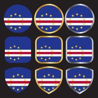 conjunto de ícones de vetor de bandeira de cabo verde com borda de ouro e prata