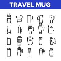 conjunto de ícones de coleção de bebidas quentes de caneca de viagem vetor