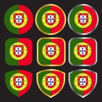 conjunto de ícones de vetor de bandeira de portugal com borda de ouro e prata