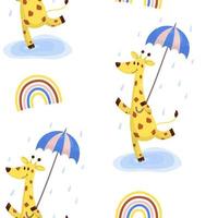 padrão vetorial com uma girafa sob um guarda-chuva vetor
