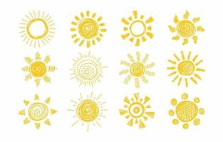 coleção de ícones desenhados à mão de doodle de sol vetor