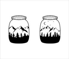 conjunto de montanhas em ilustrações de frascos em fundo branco vetor