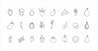 ilustração de vegetais e frutas em fundo branco vetor