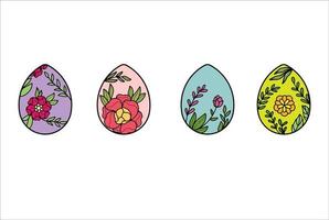 coleção de flores de ovo de páscoa de cores vetor