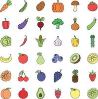 conjunto de ícones de frutas e legumes. vetor