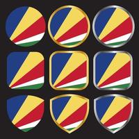 conjunto de ícones de vetor de bandeira de seychelles com borda de ouro e prata