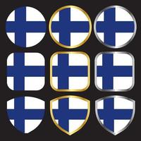 conjunto de ícones de vetor de bandeira da Finlândia com borda de ouro e prata