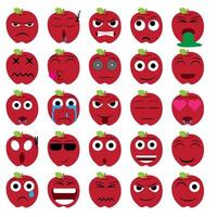 conjunto de vetores ekspression ícone emoji de emoticon de desenho animado fruta maçã vermelha
