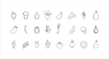 ilustração de mão desenhada vegetais e frutas em fundo branco vetor