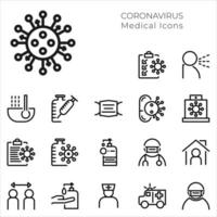 conjunto de ícones médicos e coronavírus vetor