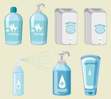 conjunto de produtos de higiene evitar covid-19 vetor