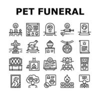 vetor de conjunto de ícones de coleção de cemitério de funeral de animais de estimação