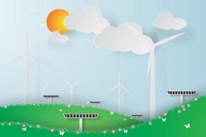 painéis de energia solar de turbina eólica verde vetor