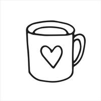 ilustração vetorial de estoque. uma caneca fofa de café ou chá sobre a qual o vapor sobe. desenho de estilo doodle isolado no fundo branco vetor