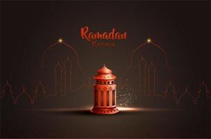 cartão do Ramadã com lanterna vermelha vetor