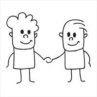 ilustração vetorial em estilo doodle. dois homens de mãos dadas. desenho de linha simples, clipart sobre o tema lgbt, família, relacionamentos, amor, amizade. vetor