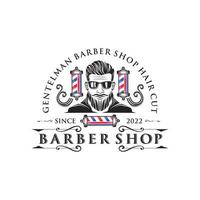 design de logotipo vintage de barbearia de cavalheiro vetor