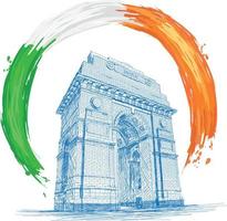 arquitetura do portão da índia com cores da bandeira indiana - ilustração vetorial