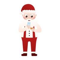 personagem de papai noel e biscoitos de natal e leite em estilo cartoon em fundo branco, clip-art para design de pôster vetor