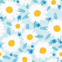 sem costura padrão floral com margarida, folhas em fundo azul para design de superfície ou papel de embrulho, ornamento de primavera vetor