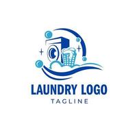 logotipo da máquina de lavar roupa azul, adequado para negócios de limpeza vetor