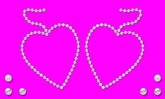 lindos colares de pérolas dispostos em duas formas de coração. representa o amor em um fundo roxo. vetor