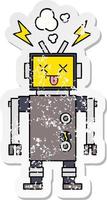 adesivo angustiado de um robô com defeito de desenho animado bonito vetor