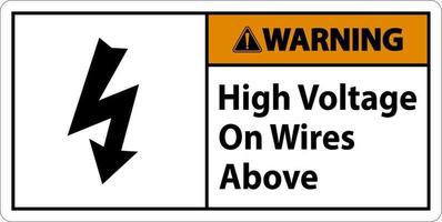 aviso de alta tensão nos fios acima do sinal no fundo branco vetor
