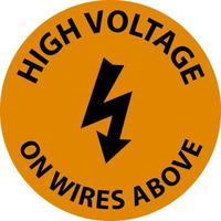 aviso de alta tensão nos fios acima do sinal no fundo branco vetor