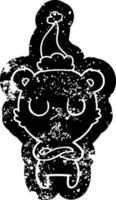 desenho pacífico ícone angustiado de um urso polar usando chapéu de papai noel vetor