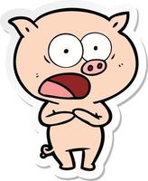 adesivo de um porco de desenho animado gritando vetor