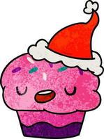 desenho de natal texturizado de cupcake kawaii vetor