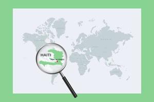 mapa do haiti no mapa do mundo político com lupa vetor