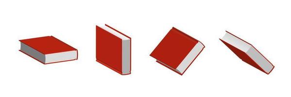 conjunto de livros vermelhos fechados em diferentes posições para livraria vetor