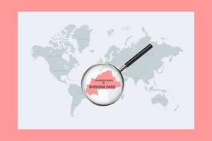 mapa do mapa do mundo político de burkina faso com lupa vetor