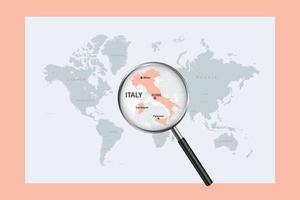 mapa da Itália no mapa do mundo político com lupa vetor