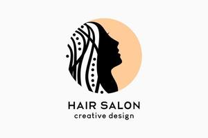 salão de cabeleireiro ou design de logotipo de cuidados com o cabelo, silhueta de rosto de mulher com conceito criativo em pontos vetor