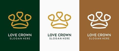 design de logotipo de coroa com conceito de arte de linha de luxo combinado com coração vetor