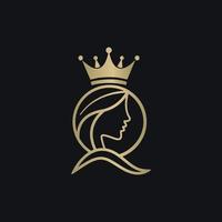 modelo de design de ícone de logotipo de rainha luxuosa. ouro, elegante, beleza, produto cosmético, moderno.