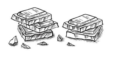 pedaços de chocolate preto e branco, ilustrações desenhadas à mão. vetor