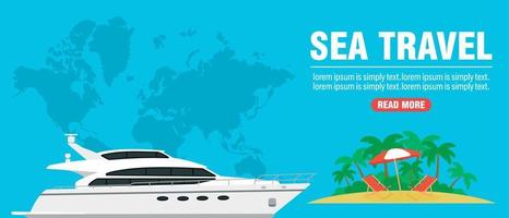 banner plano de design de conceito de viagens marítimas com barco de cruzeiro vetor