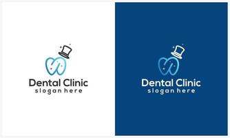 modelo de design de logotipo de dente de arte de linha com símbolo mágico, ícone de logotipo dental simples vetor