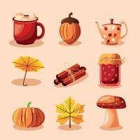 ícones coisas de outono vetor