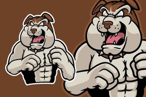 lutando estilo de desenho animado de ilustração vetorial de mascote bulldog vetor