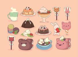 definir comida de sobremesa kawaii vetor